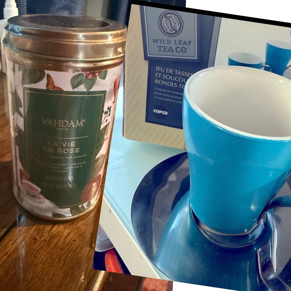 Tea‎ Gift Set Cup Saucer VAHDAM Tea Tin Blue Modern Bundle NWT
